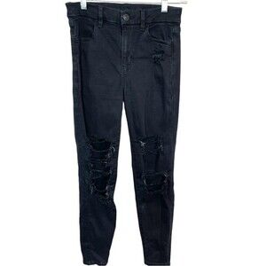 🥑5/$25 American Eagle Curvy Hi-Rise Distressed Jegging Next Level Black sz 2